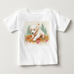 T-shirt Pour Bébé Plaisir d'automne avec un chiot d'or retriever