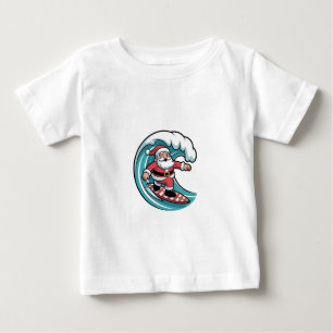 T-shirt Pour Bébé Planche de surf drôle de Noël Santa surfant