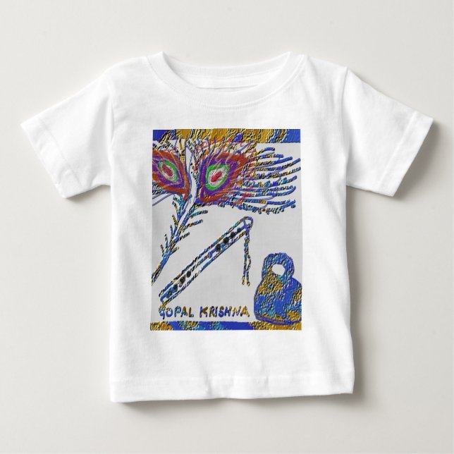 T-shirt Pour Bébé Plume de paon et Flûte - Hare Krishna (Devant)