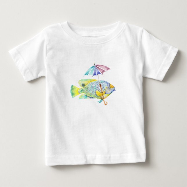 T-shirt Pour Bébé Poisson Ange Avec Parapluie (Devant)