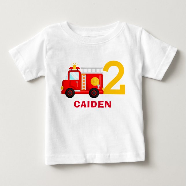 T-shirt Pour Bébé Pompier Camion Pompier Anniversaire (Devant)