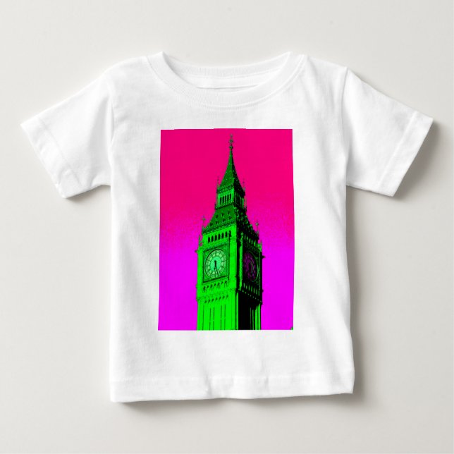 T-shirt Pour Bébé Pop Art Big Ben Londres Voyage rose Vert (Devant)