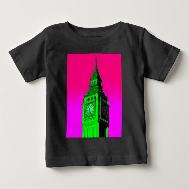 T-shirt Pour Bébé Pop Art Big Ben Londres Voyage rose Vert (Devant)