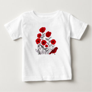 T-shirt Pour Bébé Populations et petit oiseau rouge aquarelle peintu