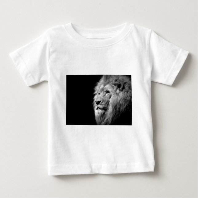 T-shirt Pour Bébé Portrait de Lion noir blanc - Photographie d'anima (Devant)