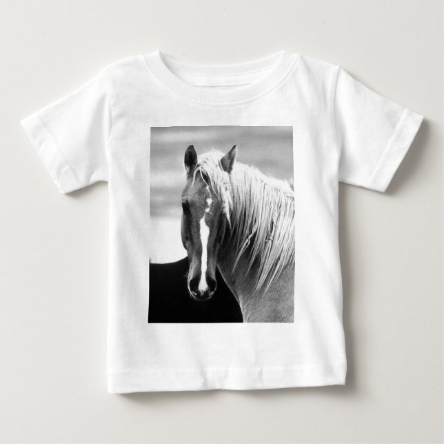 T-shirt Pour Bébé Portrait du cheval BW (Devant)