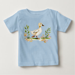 T-shirt Pour Bébé Poulet à l'aquarelle avec trèfle à quatre feuilles