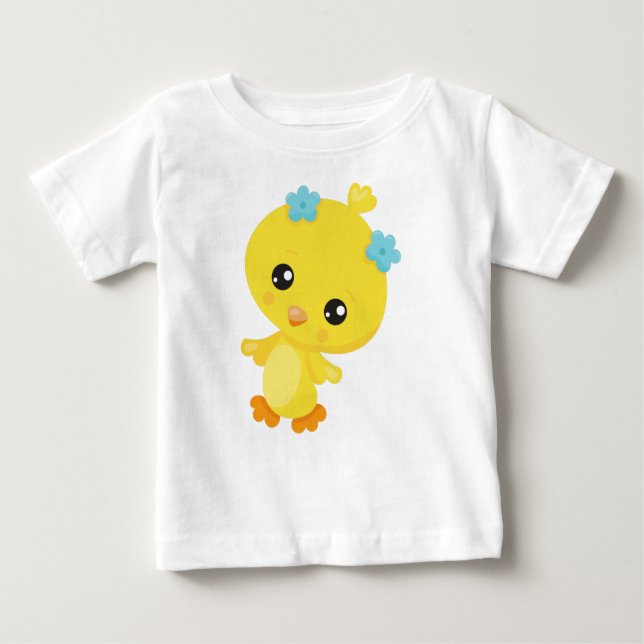 T-shirt Pour Bébé Poulet mignon, Poulet Bébé, Poulets, Fleurs (Devant)