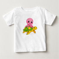 Poulpe de dessin animé mignon chevauchant une tort