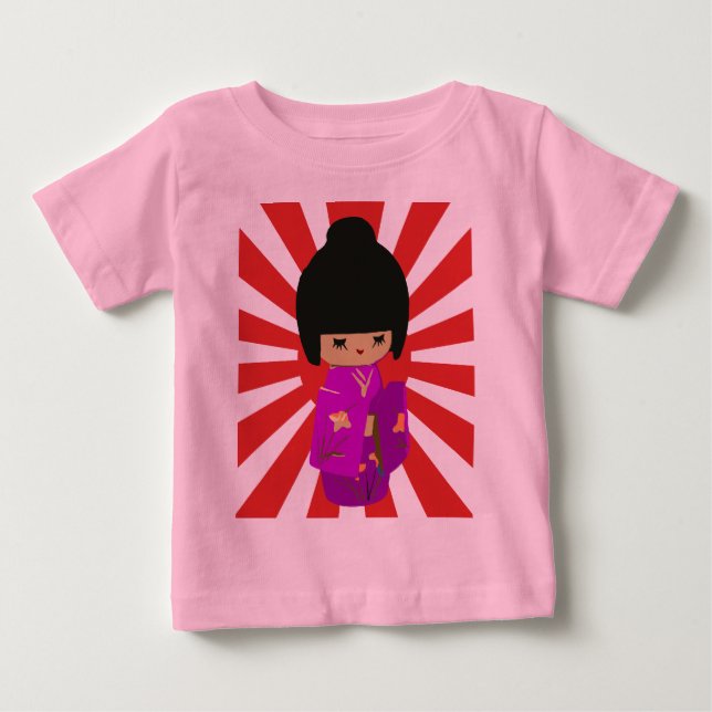 T-shirt Pour Bébé Poupée rose mignonne de Kokeshi sur le Soleil (Devant)