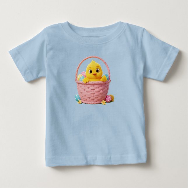 T-shirt Pour Bébé Poussette de Pâques dans un panier (Devant)