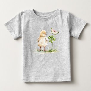 T-shirt Pour Bébé Poussin à l'aquarelle avec trèfle à quatre feuille