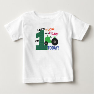 T-shirt Pour Bébé Premier 1er anniversaire - tracteur vert labourer 