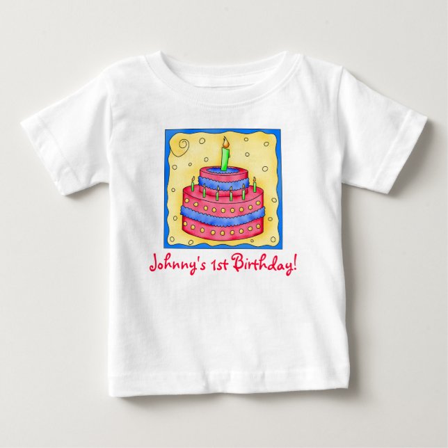 T-shirt Pour Bébé Premier (1er) Tee - shirt de gâteau d'anniversaire (Devant)