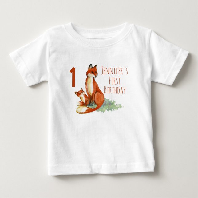 T-shirt Pour Bébé Premier anniversaire avec dessin d'aquarelle de re (Devant)