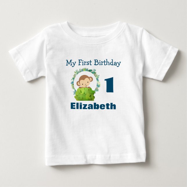 T-shirt Pour Bébé Premier Anniversaire Cute Safari Singe (Devant)