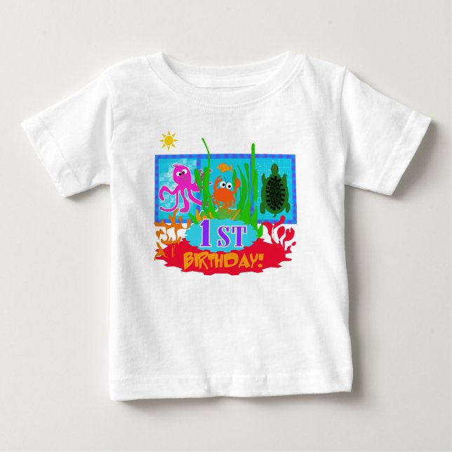 T-shirt Pour Bébé Premier anniversaire d'aventure sous-marine (Devant)