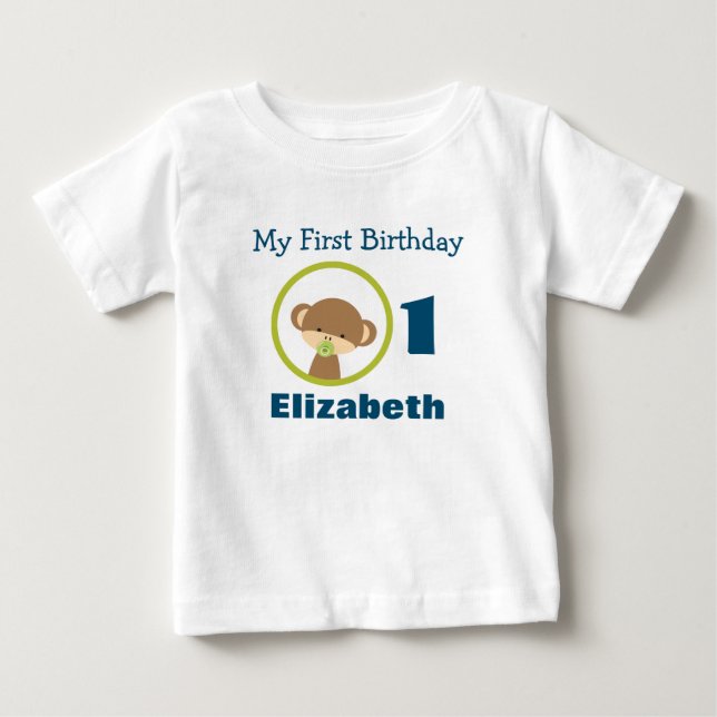 T-shirt Pour Bébé Premier anniversaire de bébé Safari Singe avec Pac (Devant)