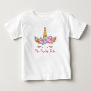 T-shirt Pour Bébé Premier anniversaire de couronne de visage floral