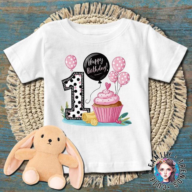 T-shirt Pour Bébé Premier anniversaire de Cute Cupcake (Créateur téléchargé)
