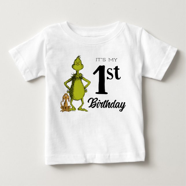 T-shirt Pour Bébé Premier anniversaire de Grinch Chalkboard (Devant)