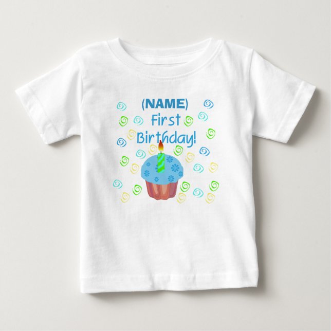 T-shirt Pour Bébé Premier anniversaire de petit gâteau bleu (Devant)
