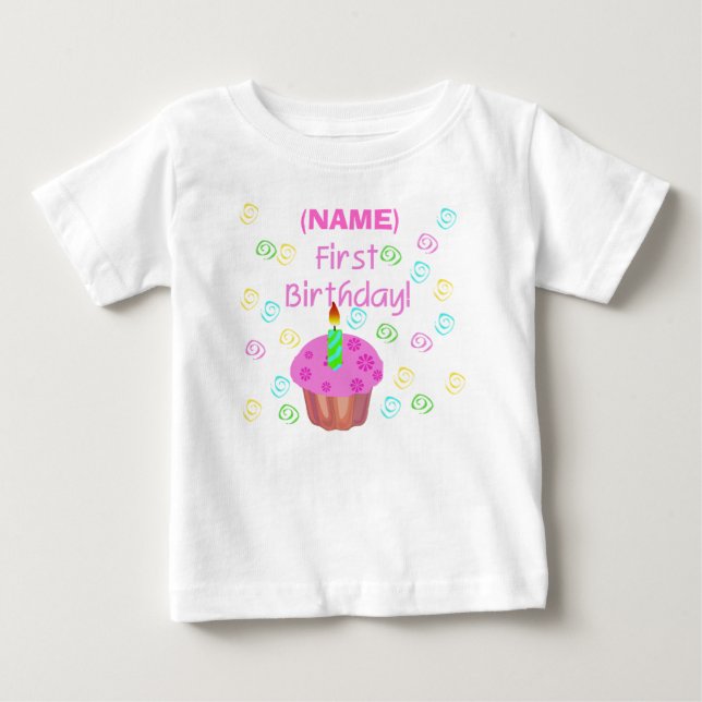 T-shirt Pour Bébé Premier anniversaire de petit gâteau rose (Devant)