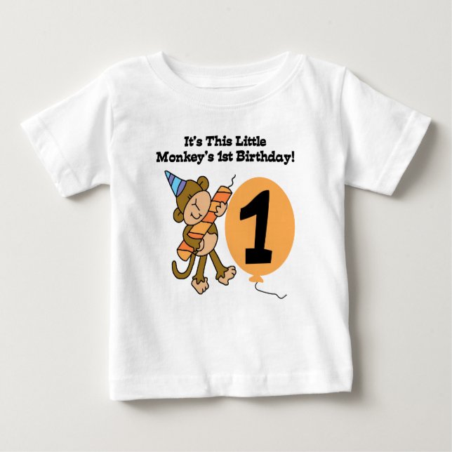 T-shirt Pour Bébé Premier anniversaire de petit singe (Devant)