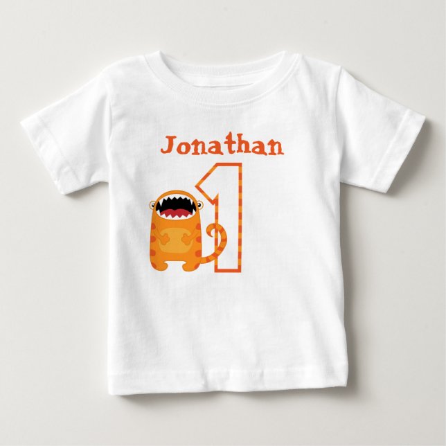 T-shirt Pour Bébé Premier anniversaire du Monstre rouge orange perso (Devant)