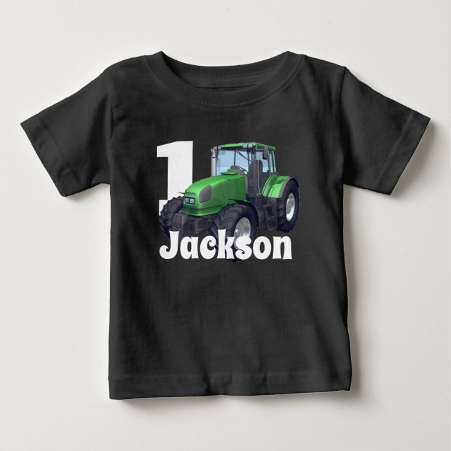 T-shirt Pour Bébé Premier anniversaire du tracteur vert personnalisé (Devant)