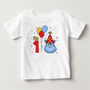 T-shirt Pour Bébé Premier anniversaire du visage de Hippo bleu