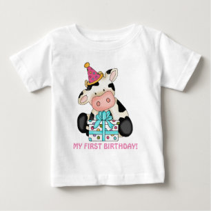 T-shirt Pour Bébé Premier anniversaire fille vache bébé t-shirt