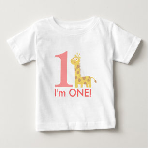 T-shirt Pour Bébé Premier anniversaire, j'ai un an, girafe mignonne