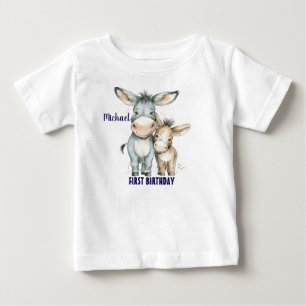 T-shirt Pour Bébé Premier anniversaire mignon ânes Personnaliser