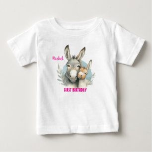 T-shirt Pour Bébé Premier anniversaire mignon ânes Personnaliser