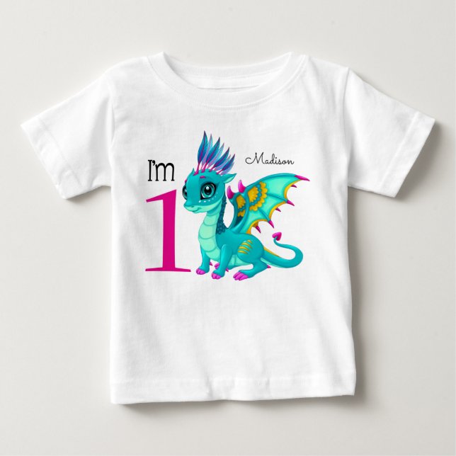 T-shirt Pour Bébé Premier anniversaire mignon Dragon (Devant)