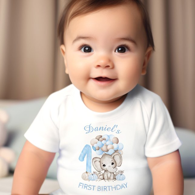 T-shirt Pour Bébé Premier anniversaire mignon éléphant automne garço (First Birthday Cute Elephant Fall Boy Baby T-Shirt)