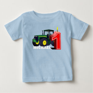 T-shirt Pour Bébé Premier anniversaire personnalisé de tracteur vert