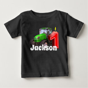 T-shirt Pour Bébé Premier anniversaire personnalisé de tracteur vert