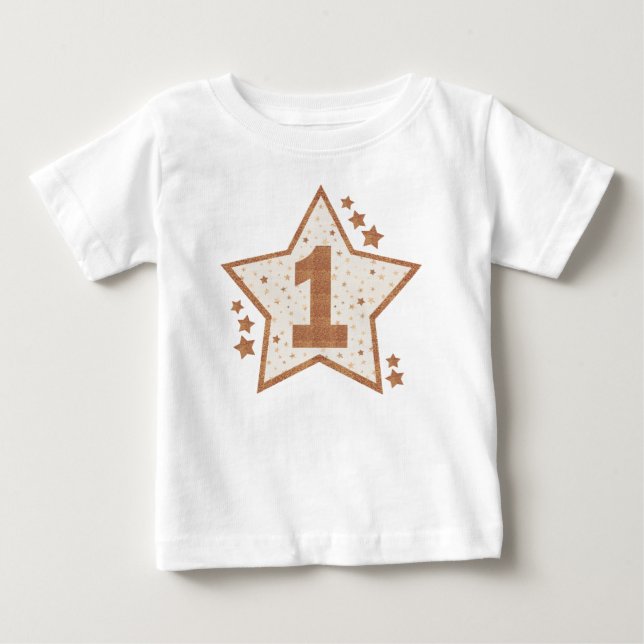 T-shirt Pour Bébé Premier Anniversaire rose et Gold Star (Devant)
