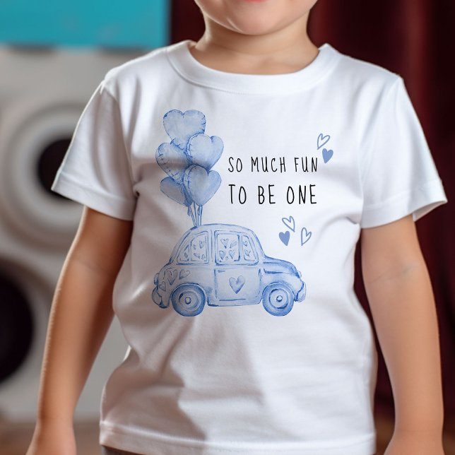 T-shirt Pour Bébé Premier anniversaire Valentine Ballons et voiture  (Boys First Birthday T-shirt - from my Car and Balloons Valentine Birthday Collection)