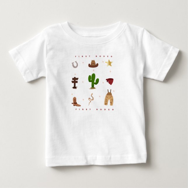 T-shirt Pour Bébé Premier Cowboy pour un anniversaire d'enfants Rode (Devant)