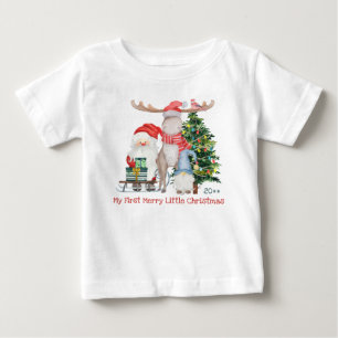 T-shirt Pour Bébé Premier joyeux petit Noël Santa et assistant migno
