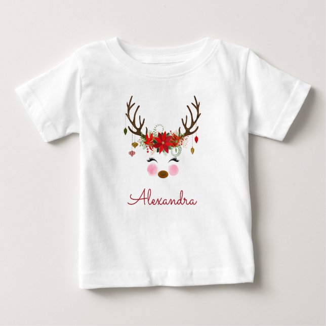 T-shirt Pour Bébé Premier Monogramme de rennes de Noël (Devant)