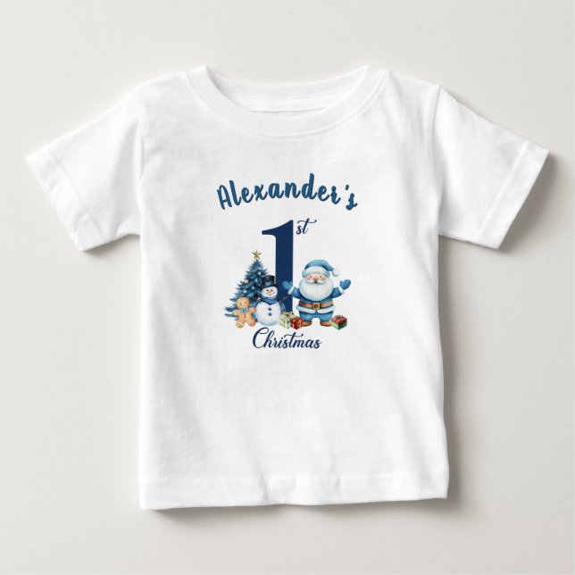 T-shirt Pour Bébé Premier Noël Blue Père Noël (Devant)