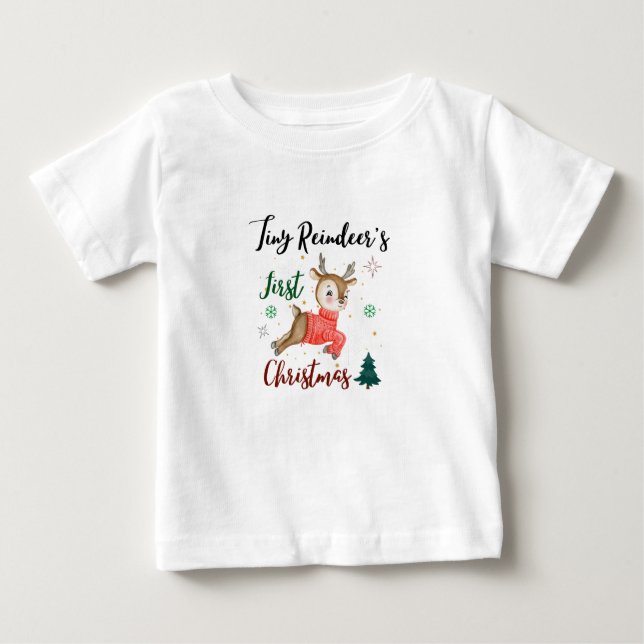 T-shirt Pour Bébé Premier Noël de Tiny Reindeer (Devant)
