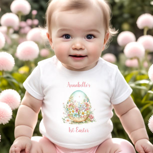 T-shirt Pour Bébé Premier Oeuf Floral de Pâques Nom personnalisé