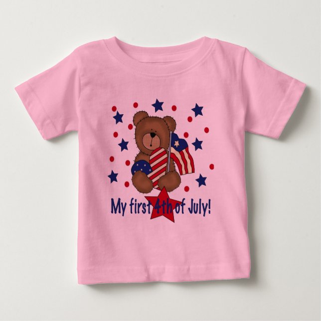 T-shirt Pour Bébé Premier quatrième d'ours patriotique de juillet (Devant)