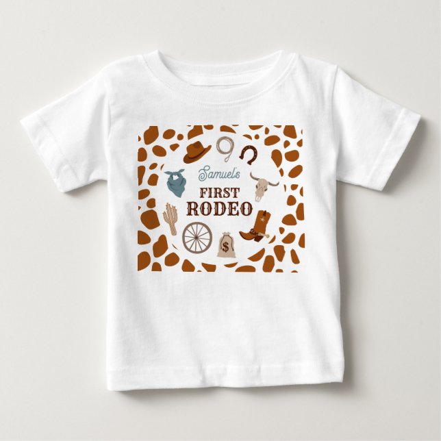 T-shirt Pour Bébé Premier Rodeo Wild West Brown Boy Premier annivers (Devant)