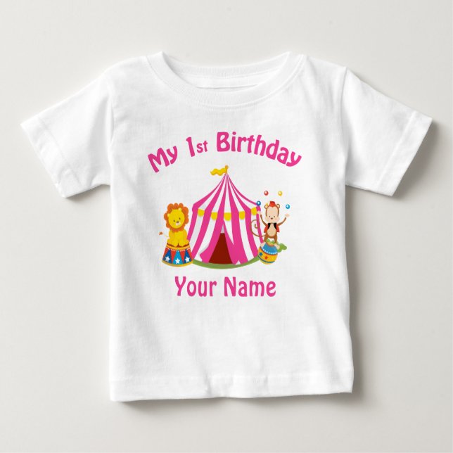 T-shirt Pour Bébé Premier rose de cirque de l'anniversaire du bébé (Devant)